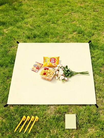 1pc Extra Large Patchwork Beach Mat, Camping Mat, Portable Picnic Blanket, Suitable For Yard, Park, Travel, Camping And Hiking (Includes 4 Pegs And Storage Bag, Size 100cm*100cm/300cm*300cm), Lightweight Beach Essential