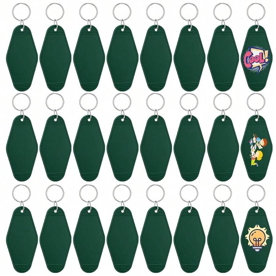 Pinkunn 24 Pcs Vintage Motel Keychain Blank DIY Heat Transfer Keychains Bulk Sublimation Plastic Hotel Backpack Key Tags,Green - 綠色 - 查看 1