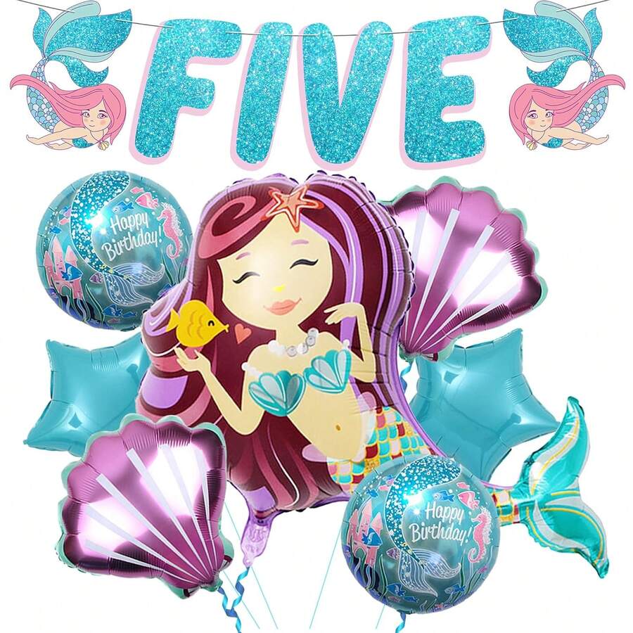 Mermaid 5Th Birthday Decorations Girl - Pack 8 | Mermaid Birthday Decorations For Girls 5 | Mermaid Birthday Party Supplies | Mermaid Balloons 5Little Mermaid Party Decorations 5 Year Old-Trending, Best Seller, New Arrival, Party Supplies, Elegant Decor, Party Decoration, Wedding & Birthday - 彩色 - 查看 1