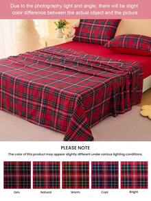 1pc Red Plaid Printed Bed Sheet, 80gsm Super Soft Microfiber, Breathable, Machine Washable, Wrinkle Resistant, Fade & Shrink Proof, Durable, Fashionable & Cute, Oeko-Tex Certified - Multicolor - View 7