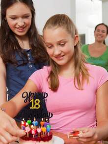 1pc Black & Gold "Happy 18th Birthday" Cake Topper, 18th Birthday Party Cake Decoration - Black Gold - View 7