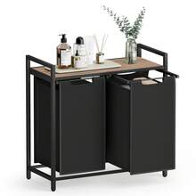 Laundry Basket, 2-Compartment Laundry Hamper, Pull-Out And Removable Laundry Bags, Laundry Sorter, Shelf, Metal Frame, 2 X 46L, 73 X 33 X 72 Cm, Camel Brown And Black - màu đen - Xem 7