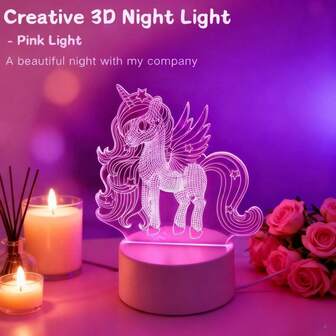 1pc 3D Unicorn Shape Night Light, Pink Light, Visual Switch Button, Creative Gift Atmosphere Desk Lamp, USB Powered, Suitable For Christmas Party, Wedding, Birthday Room Decor, Exquisite Gift Lamp