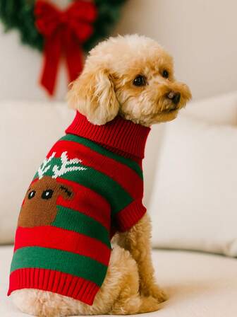 1 pieza Ropa para mascotas, Serie navideña de invierno cálida, Suéter de punto cómodo, Ropa bordada para mascotas, Ropa para perros, Nuevo suéter de cuello redondo de punto para mascotas de otoño/invierno, Diseño de renos, Suéter de mascota con bordado de renos, Ropa cálida de invierno navideña para perros y gatos, Cómodo jersey de cuello redondo adecuado para perros y gatos pequeños, con diseño de cuernos #Ropa navideña para mascotas #Suéter navideño para perros #Atuendo navideño para mascotas