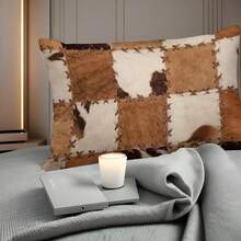 Cow Fur Lumbar Throw Pillow Covers 12x20 Set Of 2 Cowhide Short Pl 11ush Pillows Case Western Farm Animal Skin Plaid Grid Cowboy Rectangle Cushion Cover Decorative Pillowcases For Couch Bed,20inchx12inch(Packof2),BrwonBeige - 棕褐色 - 查看 5