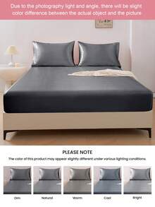 1pc Premium Silky Satin Fitted Sheet, Fits Mattress Depth 15-17 Inches, Soft & Breathable, Wrinkle-Resistant, Luxury Hotel Style, Full Wrap-Around Elastic Band, Deep Pocket, Suitable For Twin, Full, Queen, King Beds, Oeko-Tex Certified, Dark Grey