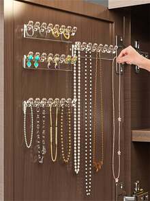 3 piezas Organizador de joyas montado en la pared con 8 agujeros, con ganchos para collares, pulseras y aretes - Soporte de exhibición gratuito, Torre de joyas - Multicolor1 - Ver 1