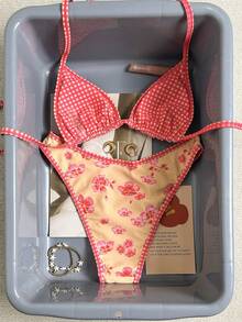 女士印花比基尼沙滩套装，夏季度假泳装及沙滩装 - 彩色 - 查看 8