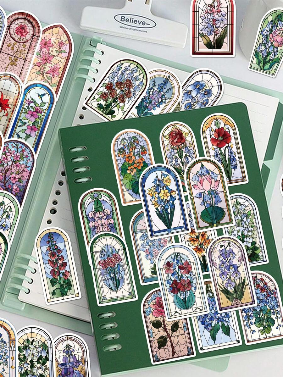 50 szt. kolorowych, kwiatowych naklejek na szkło, kreatywne naklejki na butelki z wodą, notesy, laptopy, telefony, gitary, deskorolki, lodówki, bagaż, etui na telefony, do klasy, na artykuły szkolne, upominki na przyjęcia, prezenty urodzinowe, na Halloween, Boże Narodzenie, Święto Dziękczynienia
