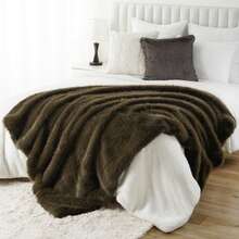 Luxury Fluffy Olive Green Faux Fur Throw Blanket, Cozy Warm Fur Blanket For Couch, Sofa, Chair, Bed, Plush Fuzzy Fur Throws With Long Pile - 橄欖綠 - 查看 8