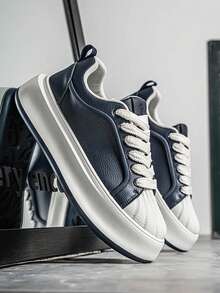 新款秋季厚底男士休闲运动鞋，韩版百搭运动鞋，时尚贝壳头鞋 - 黑色 - 查看 6