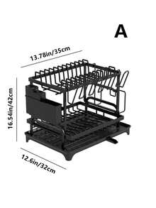 1件厨房收纳架，碗碟碗碟架，台面餐具沥水架，水槽安装式盘杯架 - 黑色 - 查看 3