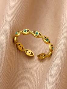 Evil Eye Rings For Women Stainless Steel Turkish Eye Ring Wedding Gothic Aesthetic Jewelry Sets - Golden Yellow 6 - View 13