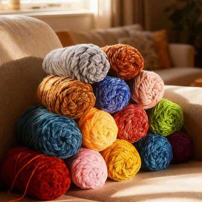 99色DIY毛线，奢华天鹅绒毛线，柔软雪尼尔绒毛针织缝纫DIY材料，适合围巾/100克/毛衣，100%涤纶 - 经济实惠之选，个性化手工礼物，非常适合圣诞节、新年、婚礼、男士礼物，完美制作围巾、帽子、包包、枕头、玩偶、毯子等。