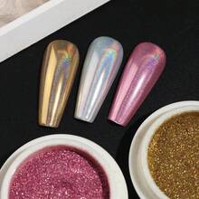6 Colors Chrome Nail Powder,Gold Silver Metallic Effect Chrome Powder For Nails,Holographic Mirror Glitter Pearl Pigment Dust Kit For Gel Polish Nail Art Decoration Manicure Nail Supplies - F 203 Magic Mirror Laser - 查看 6