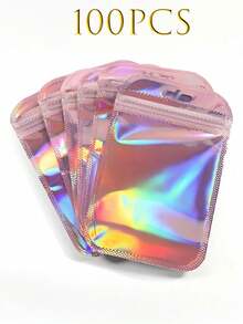 100/10 Peças Sacos com Zíper Holográfico Arco-Íris, Sacos de Armazenamento de Plástico Reutilizáveis, Sacos de Embalagem à Prova de Odor, Essencial de Volta às Aulas, Adequado para Cosméticos, Joias, Selagem de Alimentos, Ferramentas de Limpeza de Unhas, Canetas de Arte de Unhas, Produtos de Cuidados com Unhas DIY, Joias, Pequenos Presentes, Presentes de Natal, Presentes de Halloween, Presentes de Ação de Graças, Presentes do Dia dos Namorados, Presentes de Aniversário, Presentes do Dia das Mães, Presentes da Páscoa