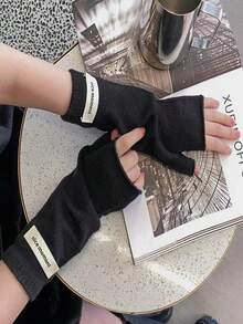 French Casual Style Thick Fingerless Gloves, Warm For Autumn/Winter, Unisex Solid Color Fingerless Gloves, Warm Knitted Touchscreen Gloves, Versatile For Women In Autumn/Winter French Casual Style Thick Fingerless Gloves, Warm Faux Cashmere Knitted Fingerless For Women In Autumn/Winter+Winter Gear+Gloves Bear+Christmas Summer - Multicolor - View 5