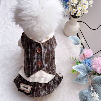 Abrigo acolchado a cuadros gruesos para perros pequeños, ropa de mascota de estilo británico elegante para otoño/invierno