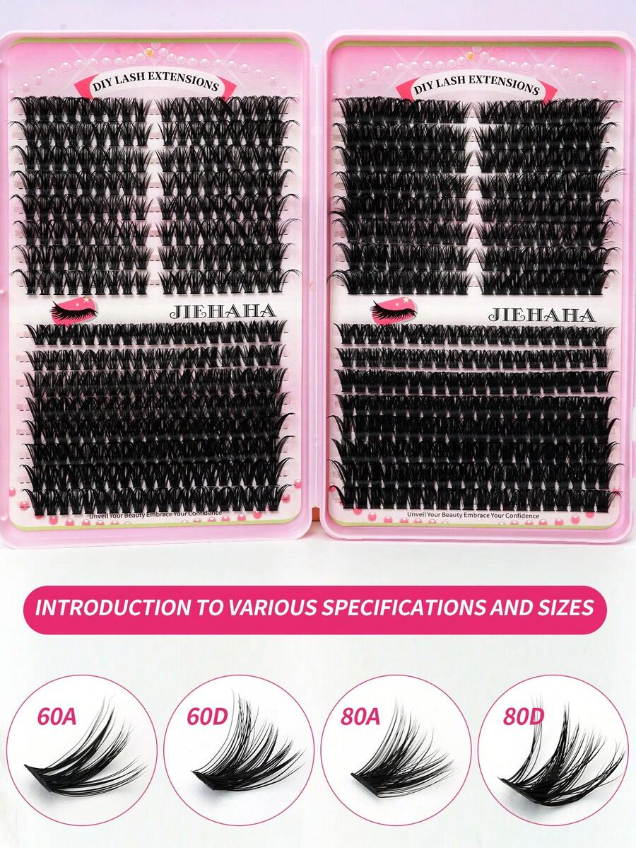 608PCS D Curl Fluffy Individual Lash Clusters 30D+40D/60D+80D, 10-16mm DIY Lash Clusters Extra Thick&Dramatic Volume&Ultra Soft&Super Light Reusable Individual Segmented False Eyelashes Eyelash Extension Kit For Self Use At Home Halloween&Cosplay&Daily Life