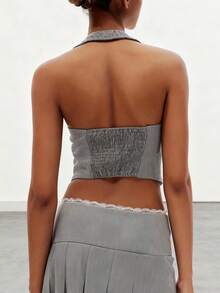 Pono Women's Targeted Development Casual Neck Hanging Vest Button Top Suit Pleated Half Skirt Two Pieces Set, Suitable For Christmas, Thanksgiving,Discount Special Offer