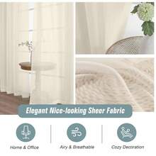 Cream Window Sheer Curtains 54 Inch Length, Soft Airy Light Filtering Sheer Curtain 2 Panels Set, Dual Rod Pocket Gauze Drapes For Living Room Bedroom Dining Room, 2x42Wx54L Inches,42inchWx54inchL(Packof2),Cream - Cream - 查看 5