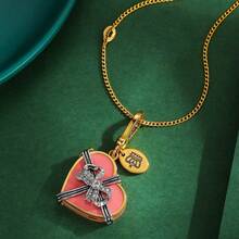 1pc Fashionable Openable Bow Rhinestone Heart Shaped Pendant Necklace With Hand-Painted Heart Gift Box Charm, Suitable For Women's Daily Wear - Bow Gem Heart Box Pendant Necklace - View 1