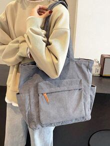 『US-Based Shipping』Simple Solid Color Multiple Pockets Shoulder Bag Corduroy Hobo Tote Bag For Women, Casual Crossbody Bag Large Capacity Purse Bucket Bag, Shoulder Satchel Daypack For Outdoor Travel Commuting Work, Vintage Satchel Shopping Bag College Computer Bags Large Capacity, Lightweight, Portable, Suitable For Teen ,,Bolsos Para Mujer,Tote Bags For Women,Bags For Women,Shoulder Bag,Carteras,Carteras Para Mujer,Bolsas,Designer Handbags,Crossbody Bags For Women,Mochilas Para Mujer,Handbags For WomenGirls Women College Students, Perfect For Back To School, New Fall Fashion 2025 For Women,Large Capacity Casual Outdoor Vacation Travel Shoulder Bag, Lightweight Versatile Shopping Groceries Storage Handbag, Portable Multi-Pocket Commuting Bags For Daily Office Work, Large School Tote Bag, Multiple Compartments, Perfect For Beach, School, Work & Daily Use, Literary School Bag & Bookbag For Women Or Students - Xám - Xem 2