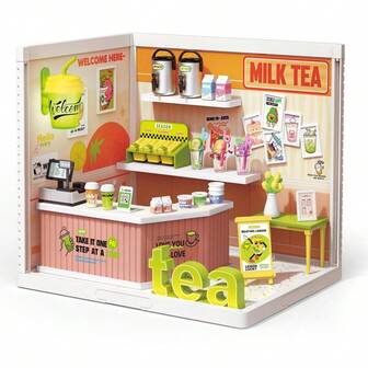 塑料房屋搭建套装玩具 DIY 迷你娃娃屋游戏套装 带 LED 灯 适用于迷你人偶 建筑玩具 立体模型套件 成人礼物