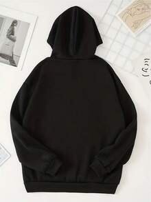 Men's Letter Print Hoodie With Kangaroo Pocket And Drawstring - 黑色 - 查看 2