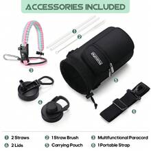 64oz Insulated Water Bottles With 2 Leak Proof Lids(Spout Lid And Straw Lid), Wide Mouth Sport Bottle With Straw, Stainless Steel Powder-Coated Water Flask, Double Walled Vacuum - Chuyển màu hồng và xanh lá cây - Xem 5