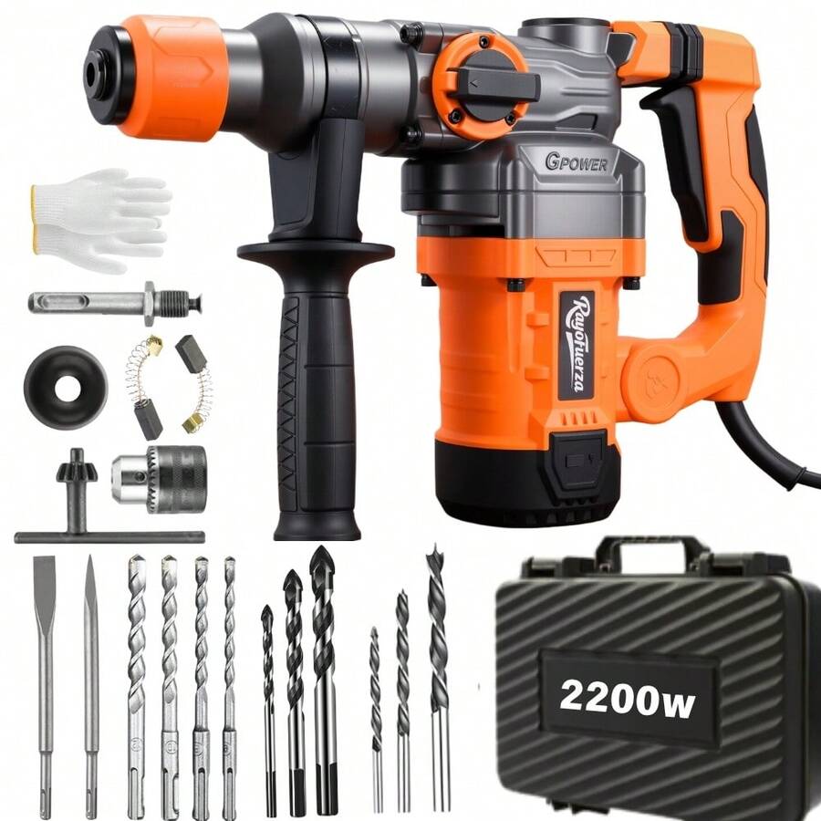 2200W Taladro Rotomartillo Cincelador Perforador Industrial  Cincelador Perforador Sds Kits De Martillo Rotomartillo Demoledor Industrial - Naranja - Ver 1