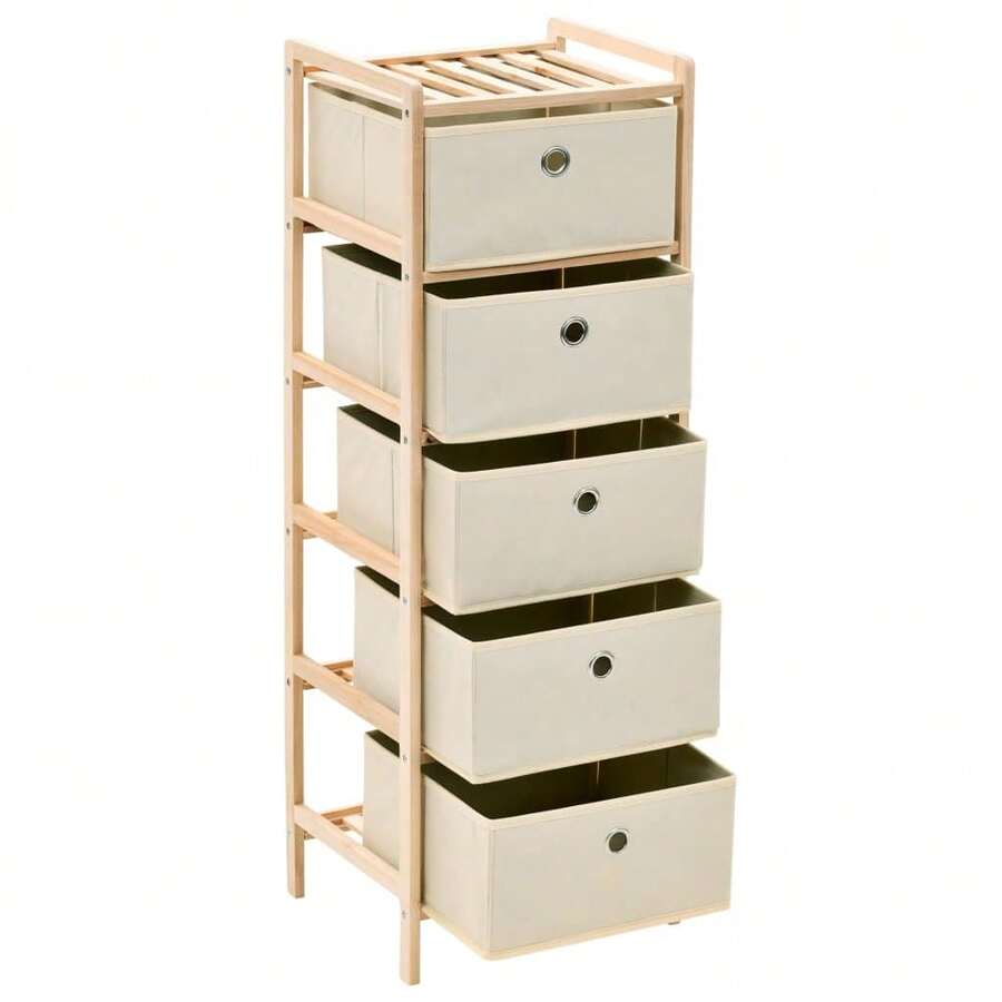 Cassapanca VidaXL con 5 cestini in tessuto, legno di cedro, beige - Beige - Visualizzare 1