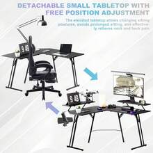 Large Gaming Desk 120/140 Cm, Computer Gaming Desk, Writing Desk, Wing-Shaped Sit-Stand Desk, PC Desk With L-Frame For Home/Office, Black Carbon Fiber (With Tabletop)