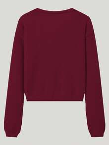 Women's Solid Color Versatile Open Front Long Sleeve Knit Cardigan Sweater, Suitable For Halloween And Christmas - Burgundy - View 6