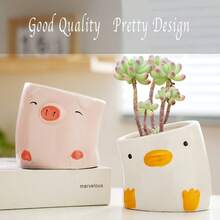 1 pieza, Maceta de porcelana con diseño de animal de cabeza inclinada y estilo elegante, de arcilla cocida al horno y transpirable, para decoración de balcón con orquídeas y suculentas, maceta pequeña para el crecimiento de plantas - Multicolor - Ver 1