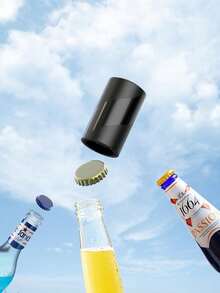 1个带磁铁的自动开瓶器，向下按压瓶盖即可打开墨西哥玻璃瓶，不会损坏瓶盖（黑色），这款自动开瓶器可向下按压打开啤酒、汽水和其他瓶盖，是家庭聚会的理想厨房配件。