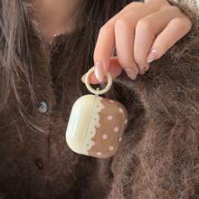 Korean Style Cake Pink Brown Polka Dot Earphone Case + Hanging Ring Compatible With Apple Pro 3/Pro 2/Pro/ 4/3/2 Case, Fashionable Women Earphone Case, Minimalist Earphone Case - 彩色 - 查看 4