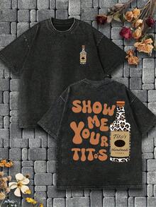 Vintage Estilo vintage, Entusiasta de Tito's Vodka, Elementos de estampado de leopardo, MUÉSTRAME TUS TITOS Texto humorístico de memes, Camiseta vintage de doble cara estampada y lavada...... Camiseta holgada retro, Camiseta casual para hombre, Lavable a máquina y lavable, Camiseta vieja con diseño genial, Tela duradera y cómoda, Sentido de la moda callejera, Imprescindible para los entusiastas del estilo callejero, Ropa deportiva de primer nivel, Adecuada para el transporte diario, citas, ocio a juego, Adecuada para regalos de vacaciones, La primera opción para regalar. y Regalos de Navidad/Año Nuevo - Unisex - Negro - Ver 1