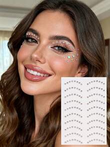STARTTOOS 3D Shiny Carnival Face Decor Geometric Four-Pointed Star Square Rhinestone Y2K Nose Bridge Sticker Festival Party Daily Makeup DIY Music Festival Makeup Ball Face Decor Rhinestone Sticker,Halloween Costume - Multicolor - View 3