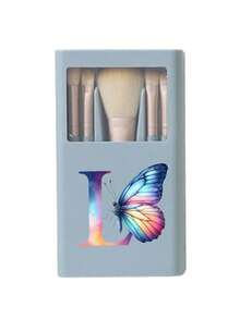 5 piezas Juego de brochas de maquillaje portátil con espejo, estampado de mariposa colorida y letra A-Z, juego de brochas de maquillaje en caja, juego de brochas de maquillaje multifunción con caja de espejo, mini lápiz de maquillaje multifunción, brocha de base, brocha de sombra de ojos, paleta básica de herramientas de maquillaje, organizador de maquillaje - Multicolor - Ver 20