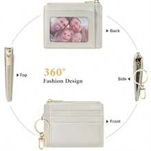 Sodsay Card Case Slim Front Pocket Wallet For Women Credit Card Holder With Keychain - CH Silverish Gold - View 4