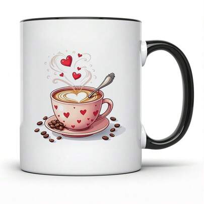 Heart-Shaped Latte Art Coffee Mug With Red Hearts - White Ceramic Cup, 11oz Cappuccino Tea Latte Cup, Dishwasher Reusable Gift For Women & Men, Valentine's Day, Christmas, Birthday, Wedding, Anniversary - Ideal For Hot Drinks &