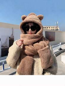 秋冬季毛绒帽子围巾套装，可爱保暖围脖，厚实百搭，防风护耳，保暖帽