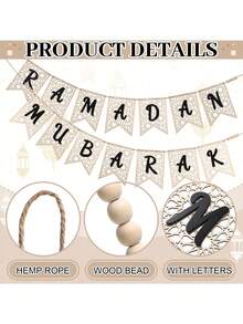 一套悬挂式开斋节快乐木质横幅，配有DIY复古串珠装饰，适用于斋月壁炉、祈祷区和客厅装饰 - 彩色 - 查看 10