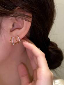 1pair Earrings Four Claws Setting With Rhinestone Decoration For Bride, Wedding Jewelry & Gift For Women Party Halloween