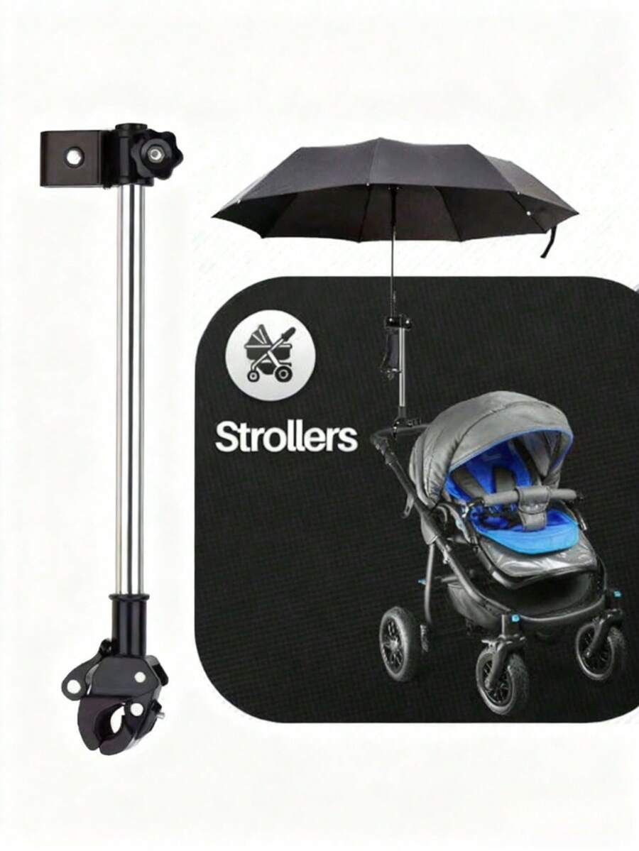 1 pieza Soporte ajustable para paraguas sin necesidad de herramientas para sujetar el paraguas, conector de paraguas para sillas de ruedas, andadores, caminadores, bicicletas, cochecitos, carriolas, regalo de Navidad, Halloween, Acción de Gracias, Pascua - Blanco y Negro - Ver 1
