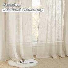 RYB HOME Extra Long Sheer Curtains - Soft Subtle Linen Textured Fabric Sheer Draperies Privacy Sun Light Filtering For Sunroom Bedroom Office Family Room, 52 X 108 Inch Long, 1 Pair, Warm Beige,52inchWx108inchL(Packof2),WarmBeige - Màu be ấm áp - Xem 7