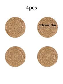 6pcs Set Woven Placemats, 12-Inch Round Rattan Placemats, Handmade Natural Water Hyacinth Woven Placemats, Farmhouse Style Woven Placemats, Country Woven Willow Placemats, Suitable For Dining Table, Home, Wedding - Multicolor - View 19