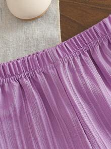 2pcs/Set Young Girls' Floral Decor Hem Racerback Tank Top + Solid Wave Pattern Minimalist Shorts Set, Fresh And Cute Summer Outfit - Purple - View 8