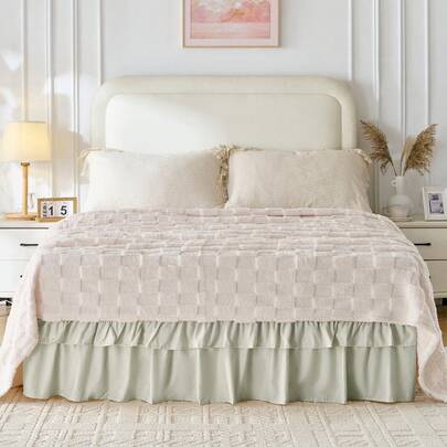 VOLTITO Multi-Layer Ruffle Bed Skirt 16 Inch Drop, Elastic Wrap Around Bed Skirts For Twin Full Queen King CK Size Bed, Easy To Install Dust Ruffle, Machine Washable Soft Fabric, Double Layers Bedskirt